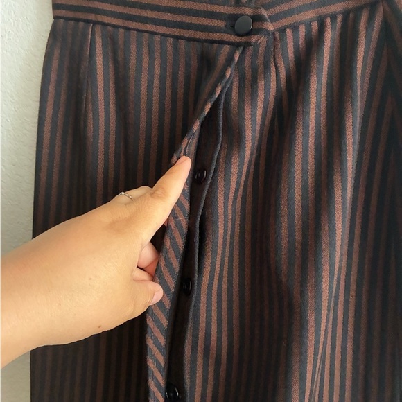 Vintage Gerard Pasquier Made in France 100% Wool Brown Striped Women's Skirt - Picture 5 of 11